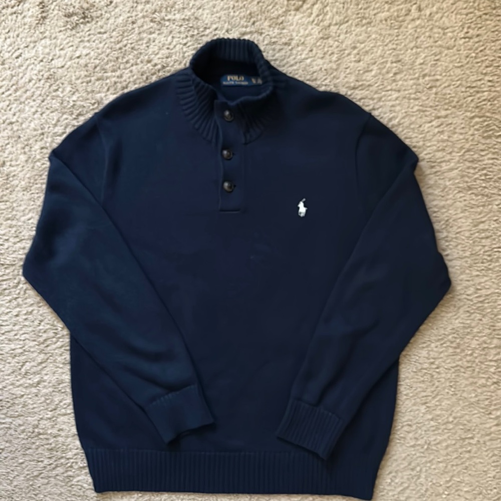 🐎 Polo Ralph Lauren Men’s Navy Button Mock Neck Sweater | Classic Logo🧣